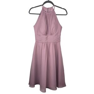 NumberSea Halter Neck Chiffon Dress Women 2 Mauve Pleated Bridesmaid NWT